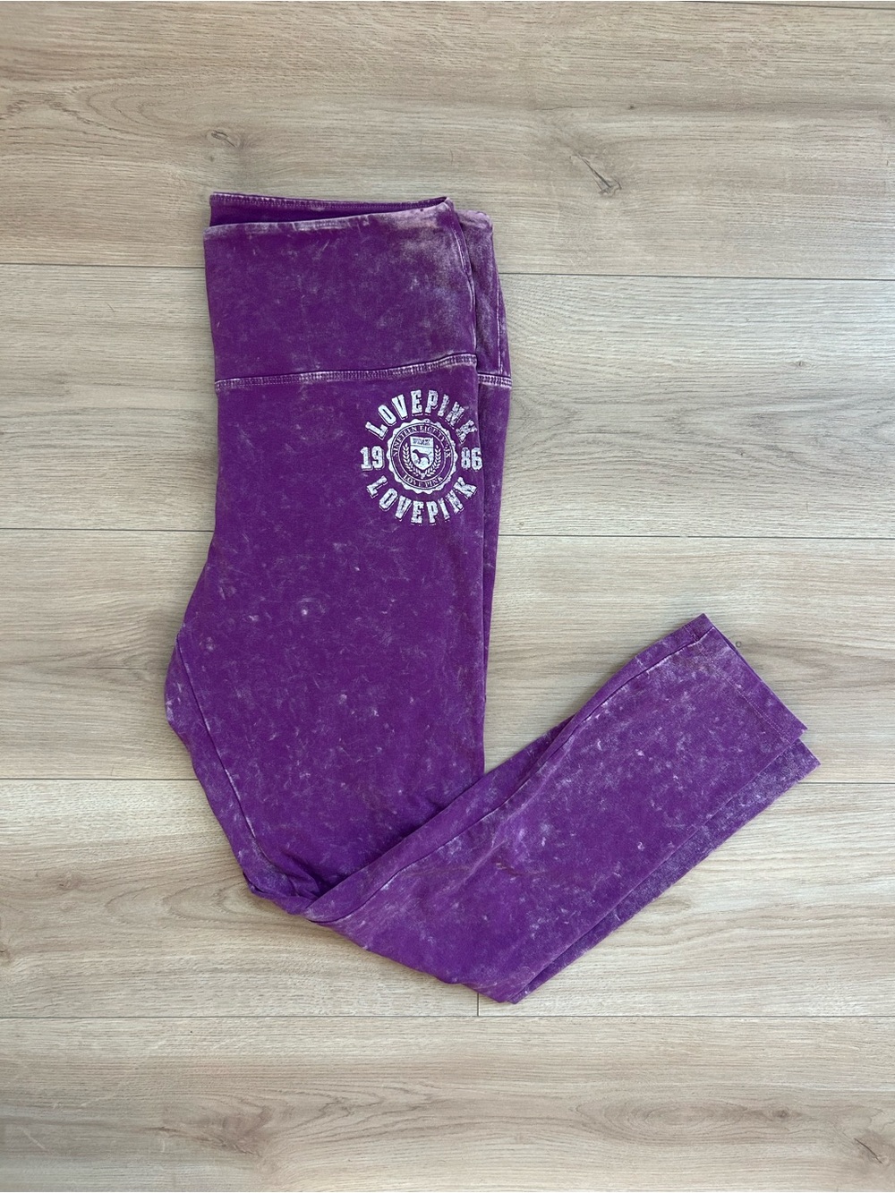 PINK Victoria's Secret Purple Acid-Wash Leggings with Logo